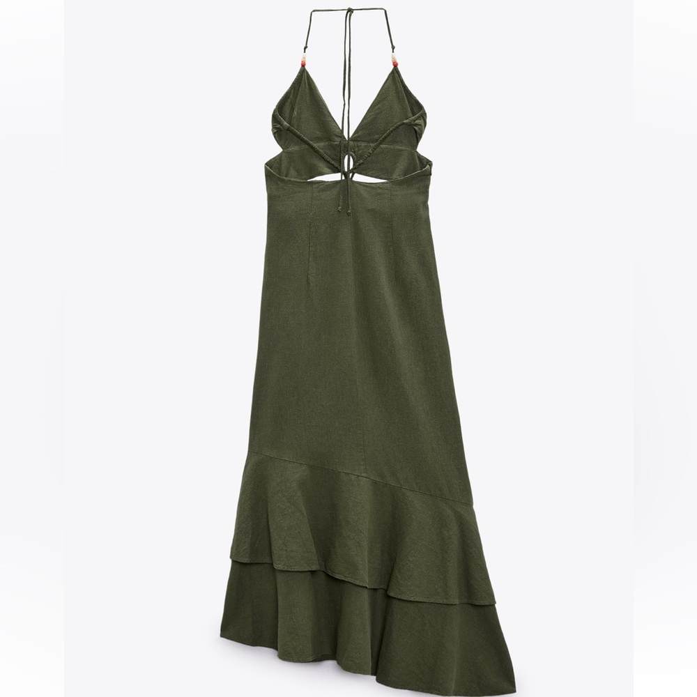 NWT Zara Green Linen Dress - Picture 3 of 4
